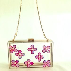 New Glass Flowers Rhinestones Purse
